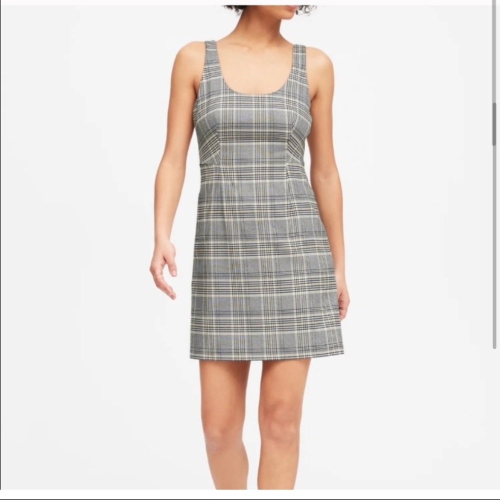 Banana Republic Black Plaid Mini Dress Sleeveless